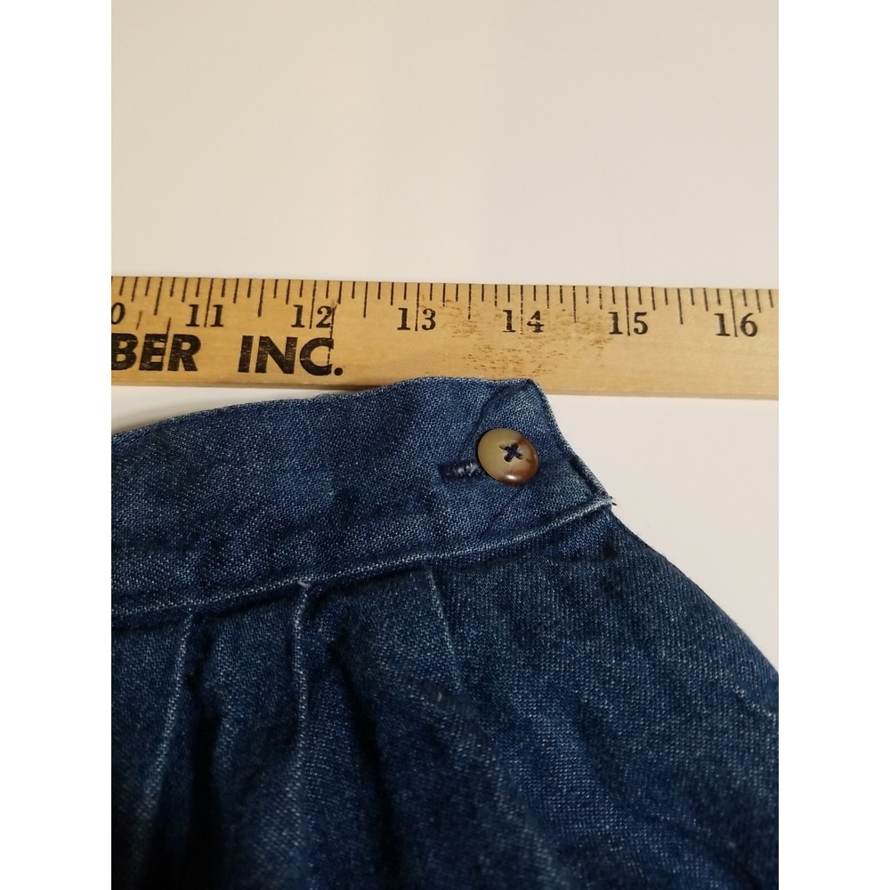 Vtg 80s Skirt A-Line Long Dark Wash Denim Mom S Pleats Elastic Pockets Modest - Picture 8 of 14